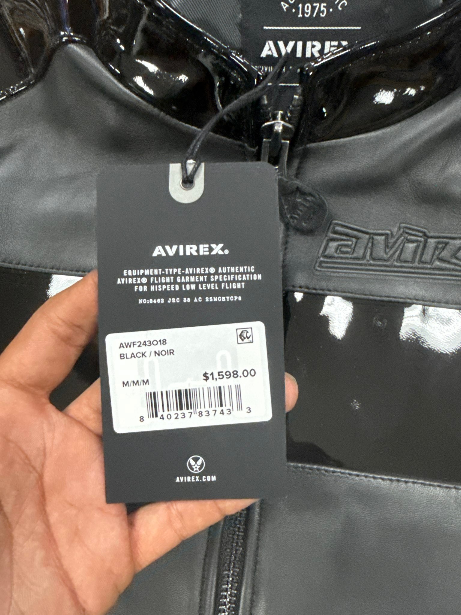 Avirex Cropped Women’s Patent Leather Jacket Icon Limited Jet Black