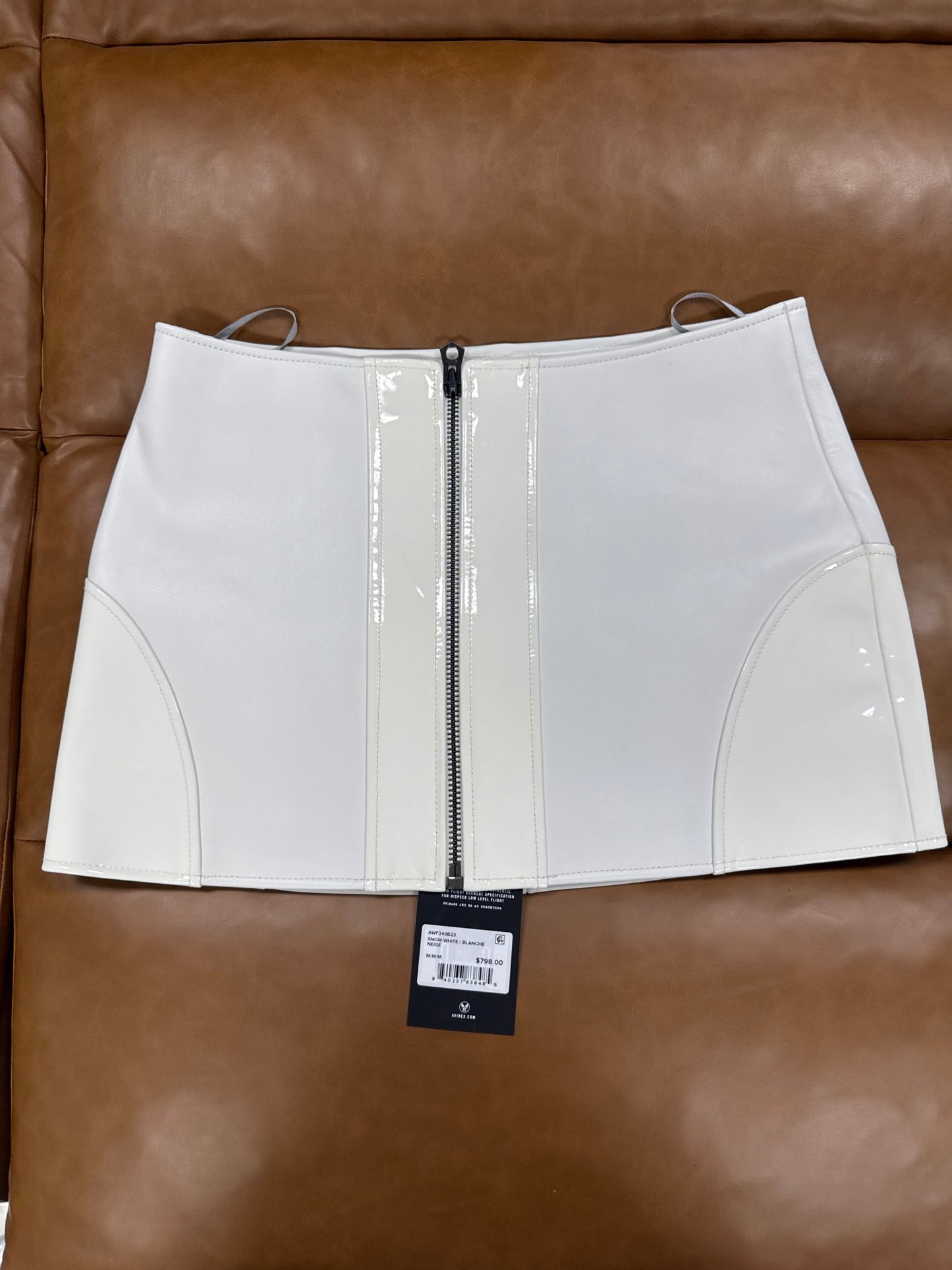 Avirex Women’s Leather Pencil Skirt Snow White/ Blanche Neige