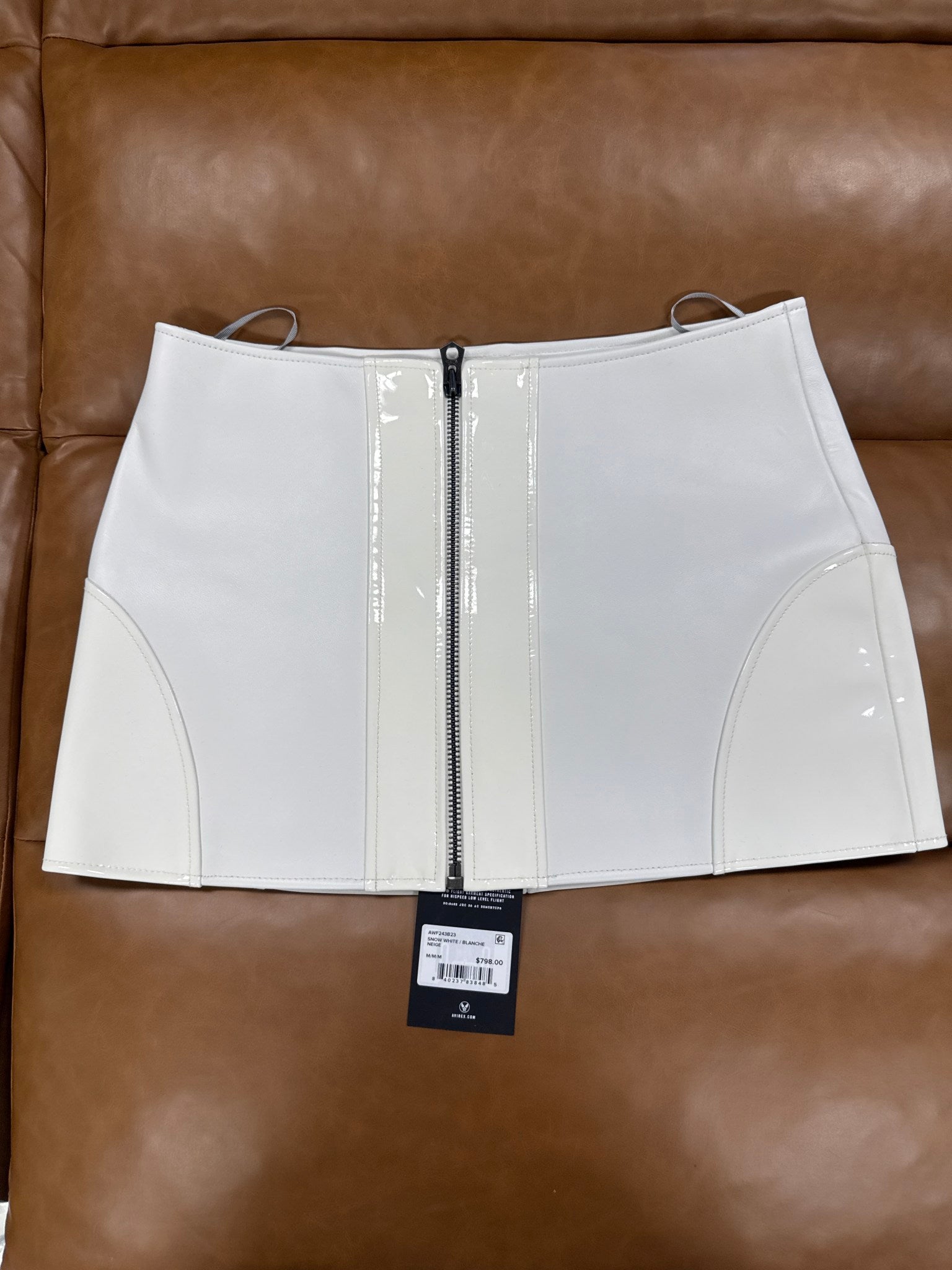 Avirex Women’s Leather Pencil Skirt Snow White/ Blanche Neige