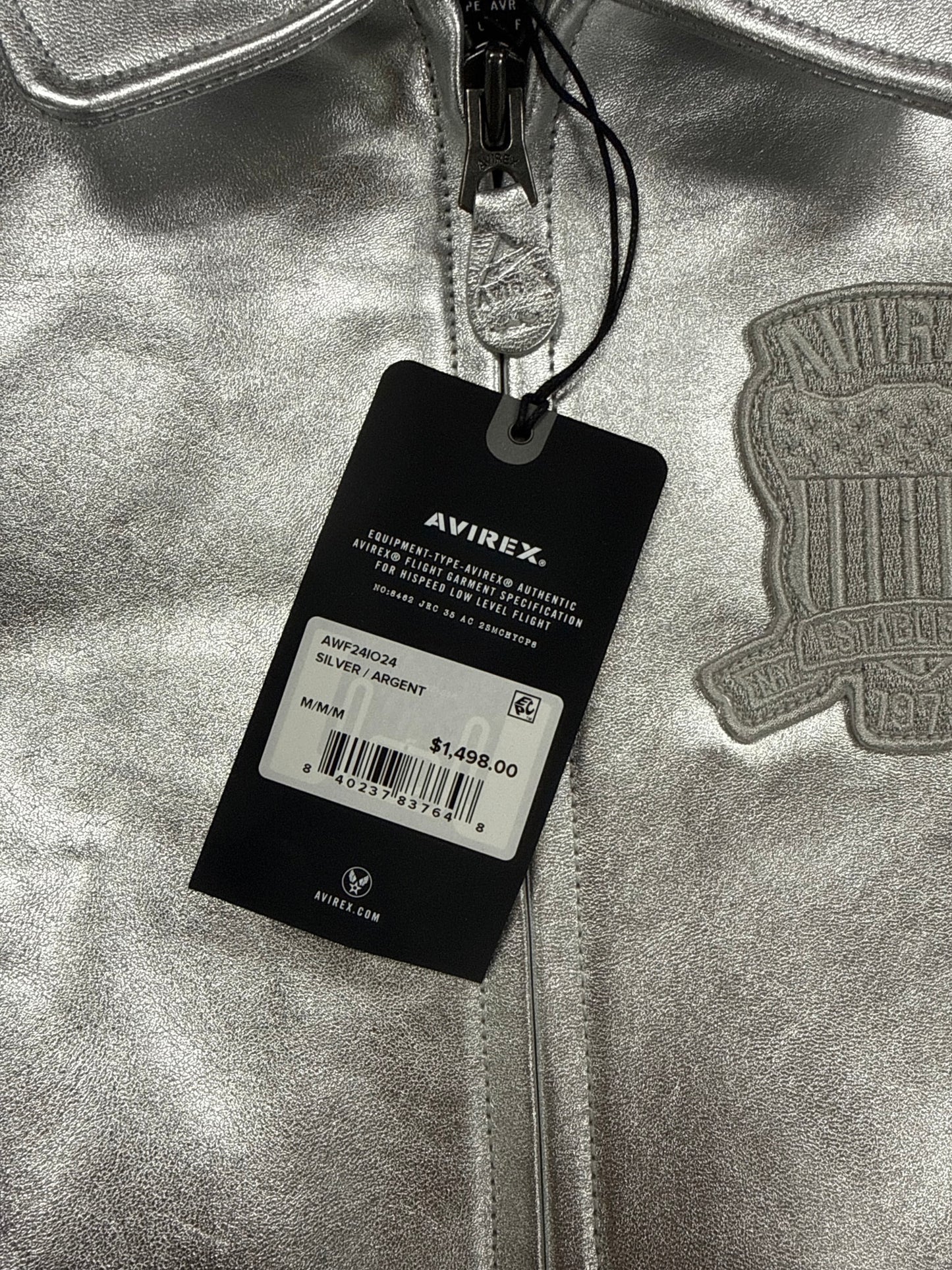 Avirex Women’s Cropped Icon Limited Leather Jacket Silver/ Argent