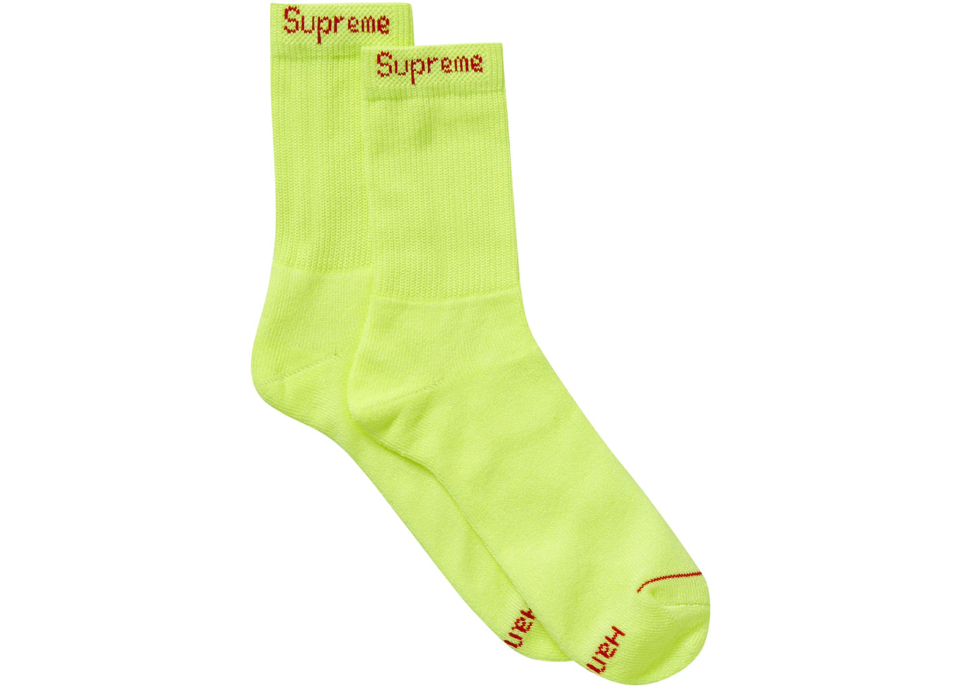 Supreme Hanes Crew Socks (4 Pack) Flourescent Yellow